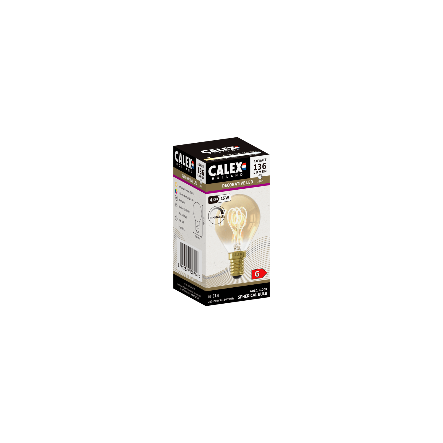 Calex Spiraal Filament LED Lamp - E14 - P45 - Goud
