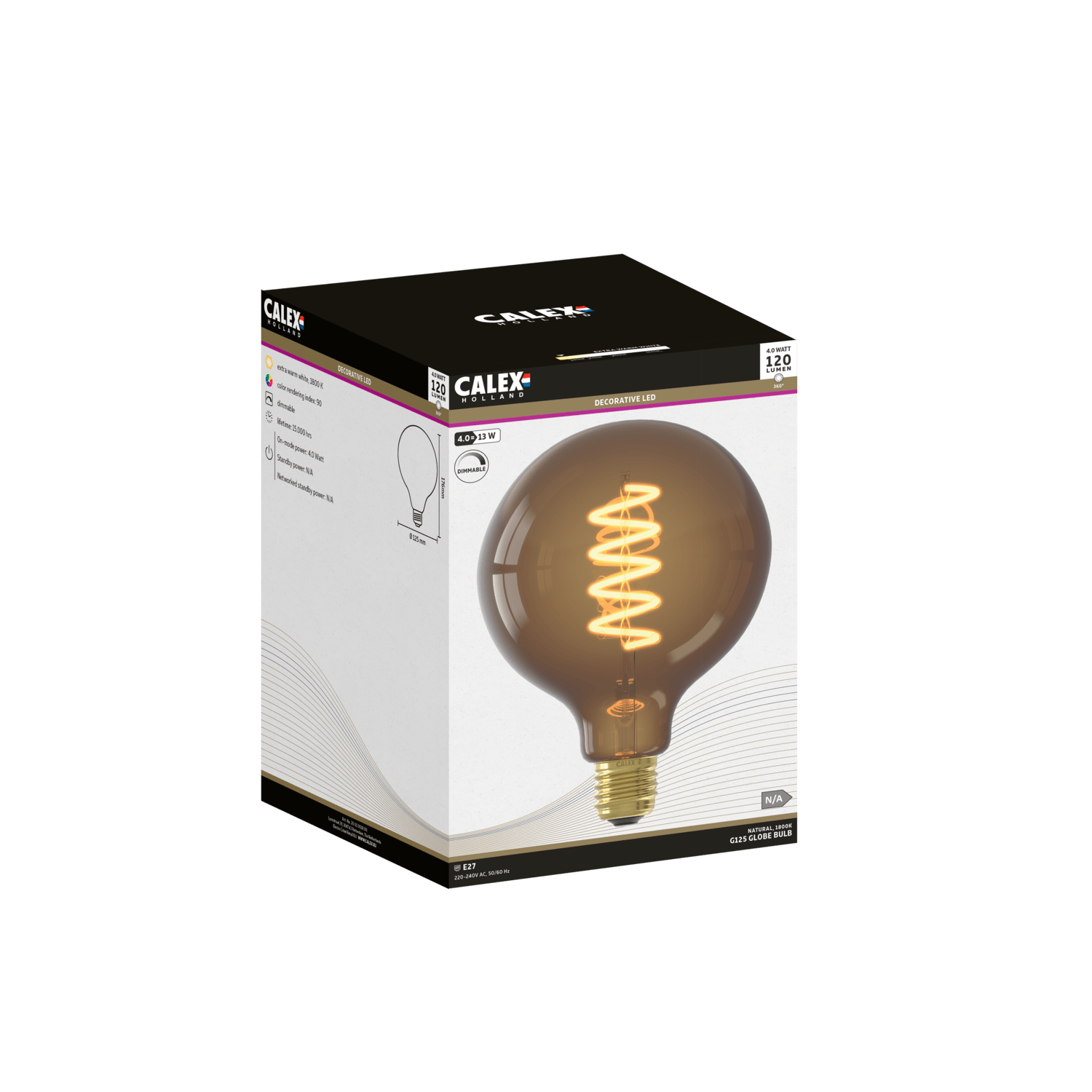Calex Spiraal Filament LED Lamp - E27 - G125 - Naturel