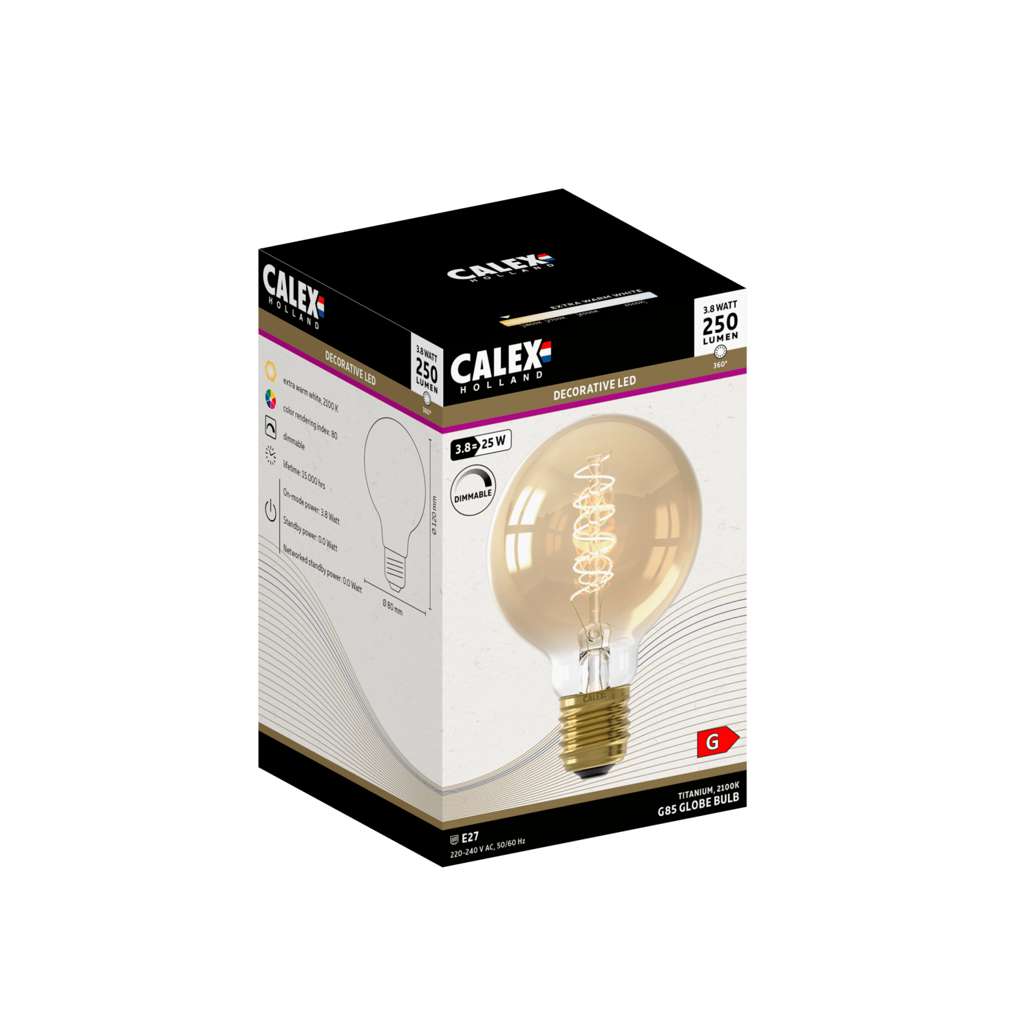 Calex Spiral Filament LED Bulb - E27 - G80 - Gold