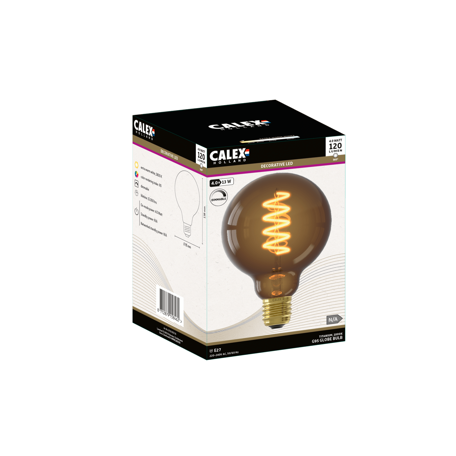 Calex Spiral Filament LED Bulb - E27 - G95 - Natural