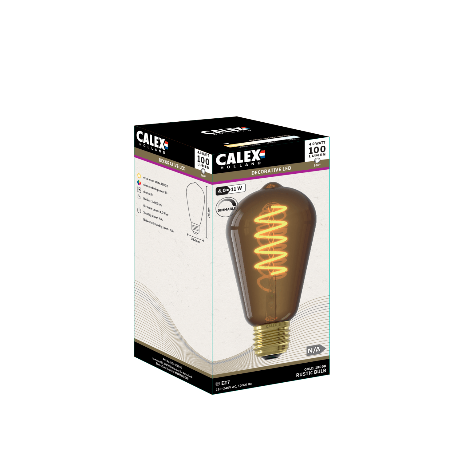 Calex Spiral Filament LED Bulb - E27 - ST64 - Natural