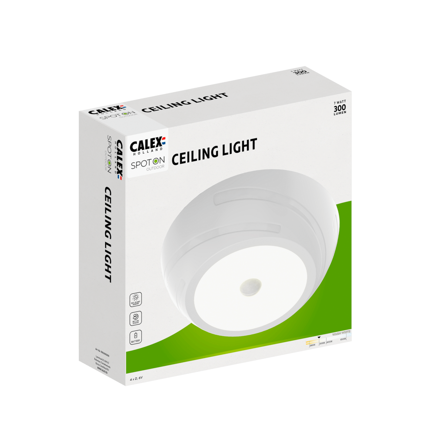 Calex Spot On Sensor Plafond licht - Draadloos -Buiten- op batterijen