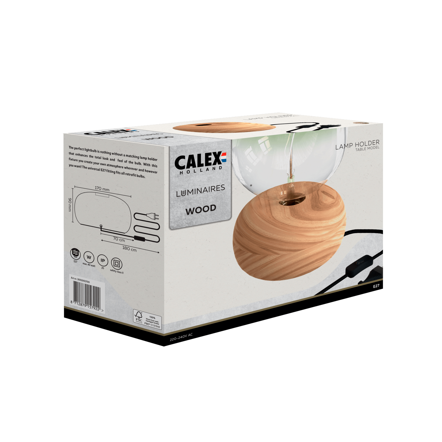 Calex Tafellamp Rond - E27 - FSC® Hout