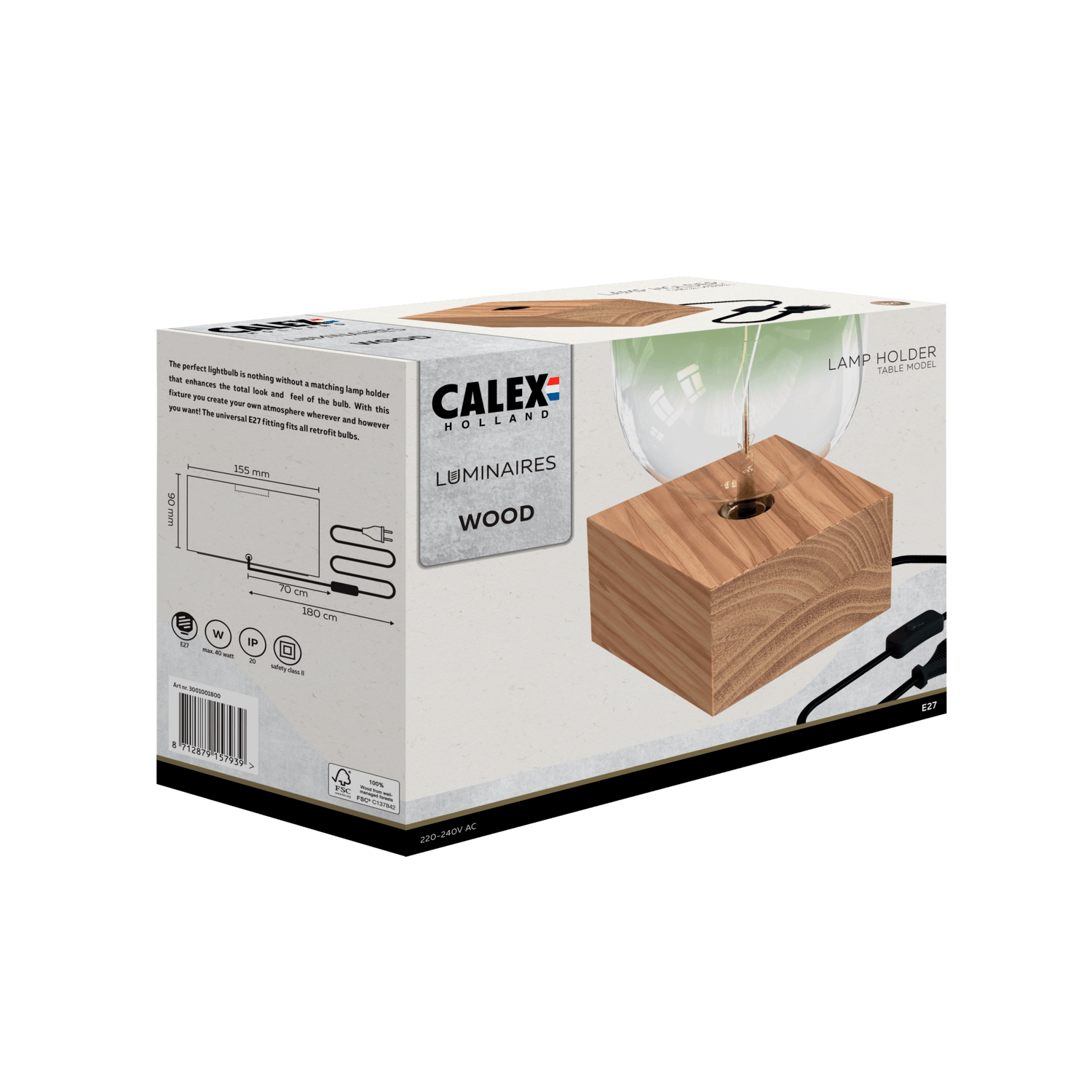 Calex Tafellamp Vierkant - E27 - FSC® Hout