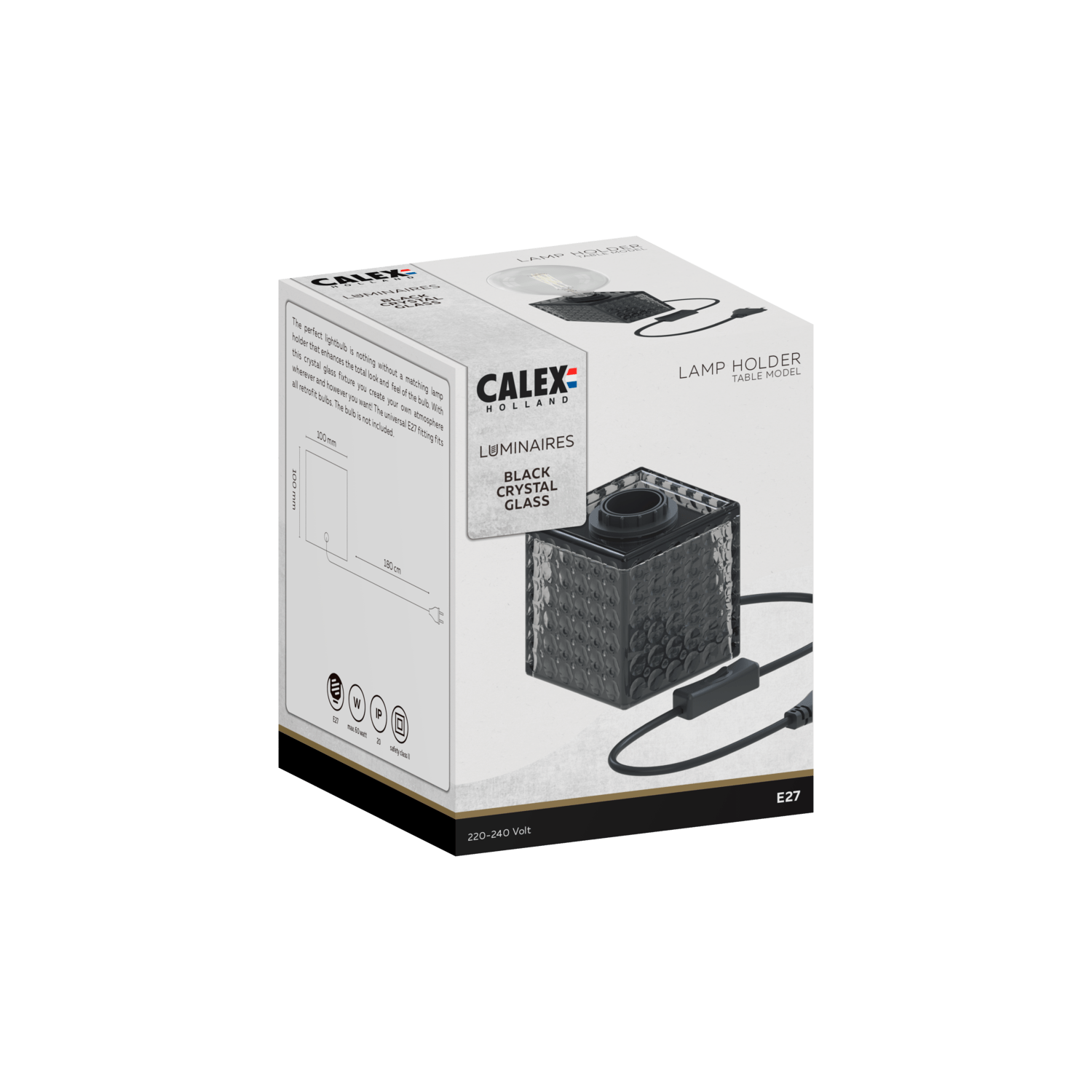 Calex TafelLamp Vierkant - E27 - Glas - Zwart