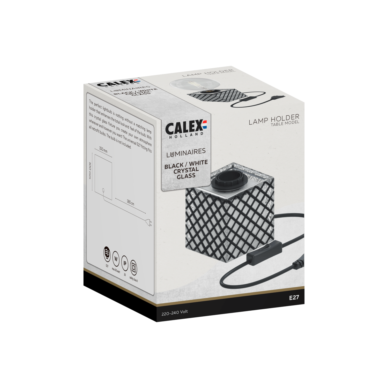 Calex TafelLamp Vierkant - E27 - Glas - Zwart/Wit