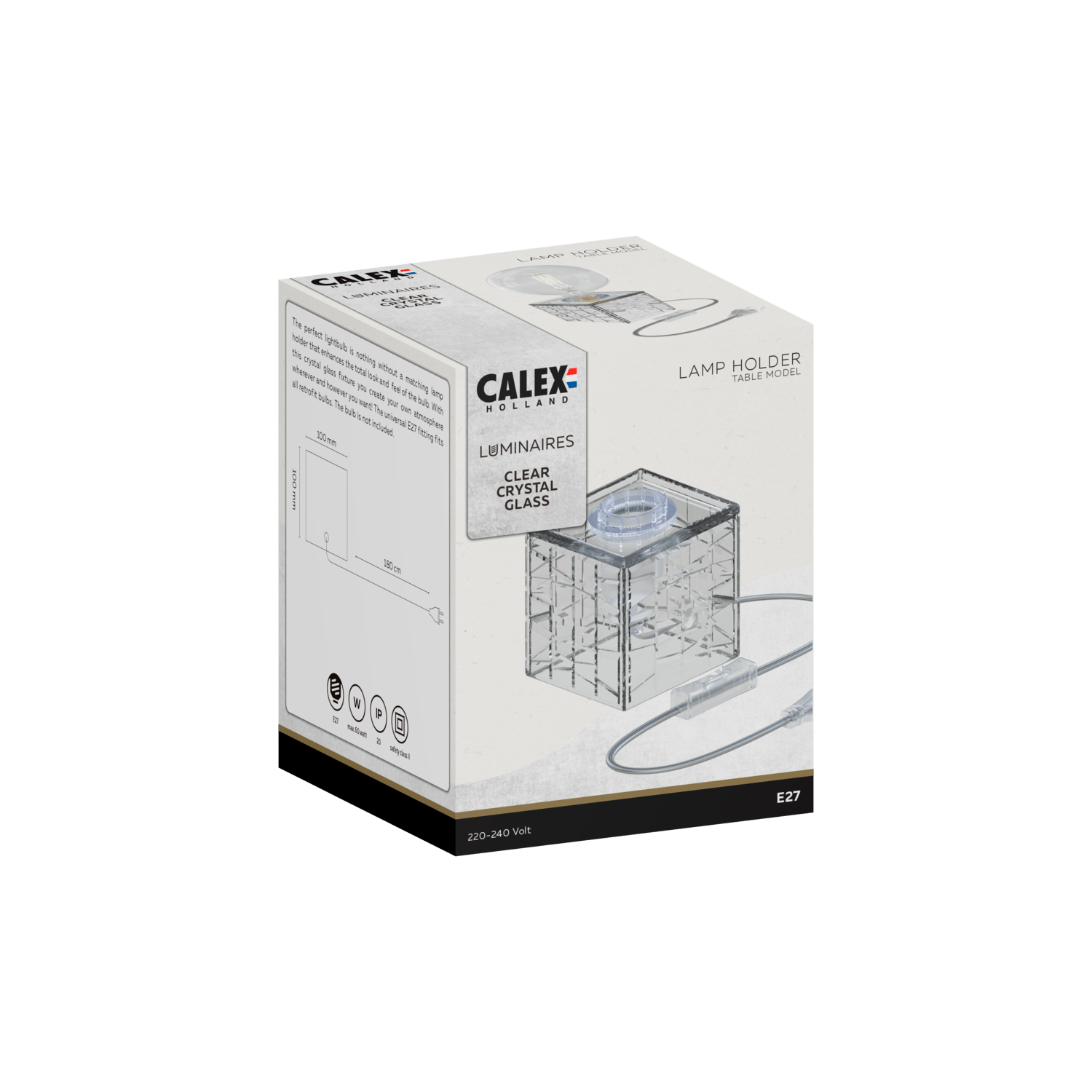 Calex TafelLamp Vierkant - E27 - Glas - Helder
