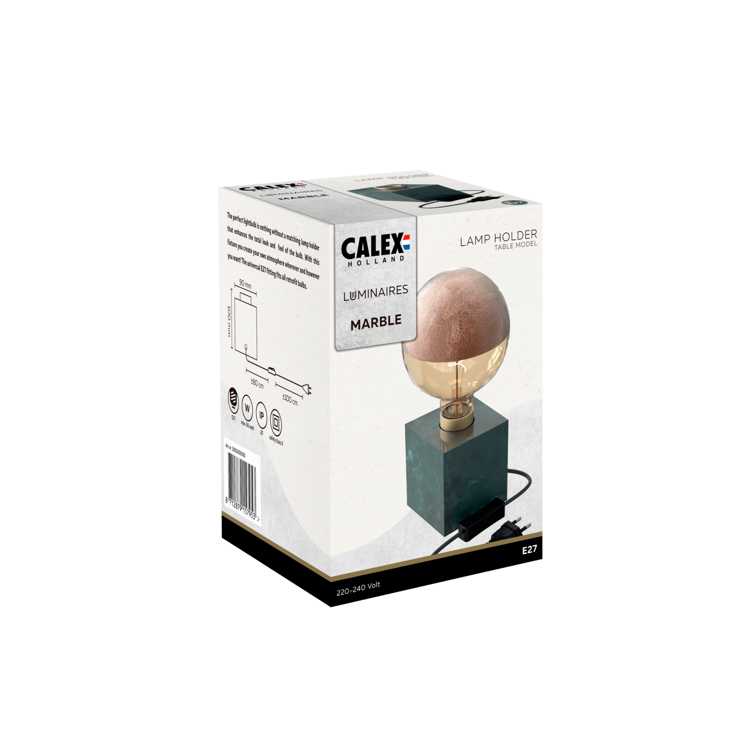 Calex Tafellamp Vierkant - E27 - Marmer - Groen