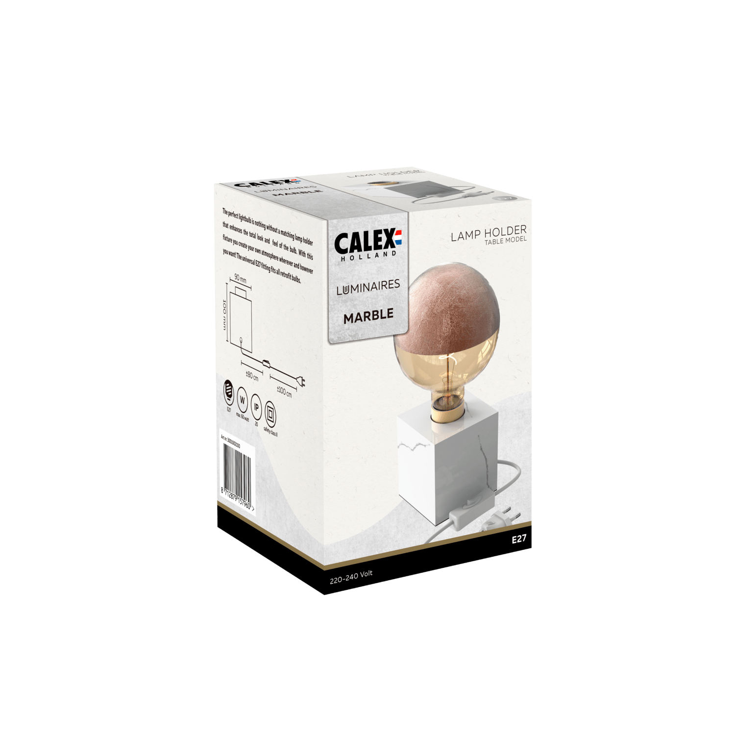 Calex Tafellamp Vierkant - E27 - Marmer - Wit