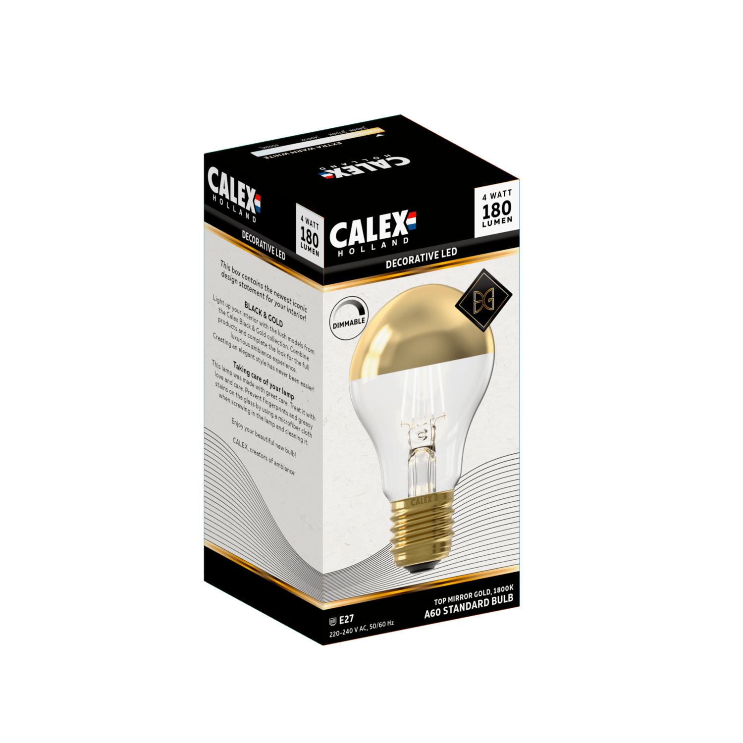 Calex Top Mirror LED Lamp - E27 - A60 - Goud