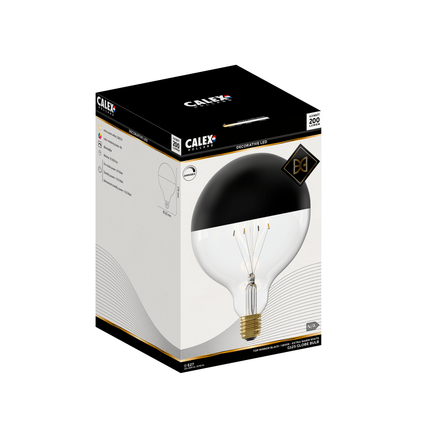 Calex Top Mirror LED Bulb - E27 - G125 - Black