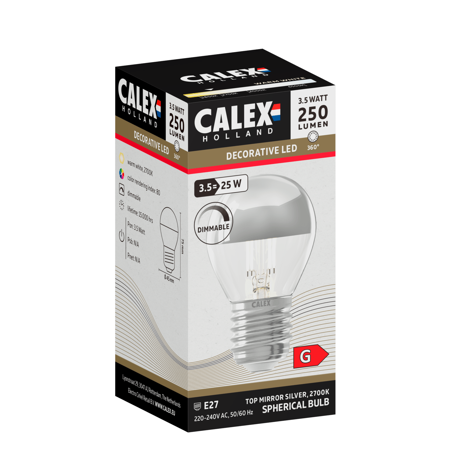 Calex Top Spiegel Lamp - E27 - Filament - P45 - Chroom