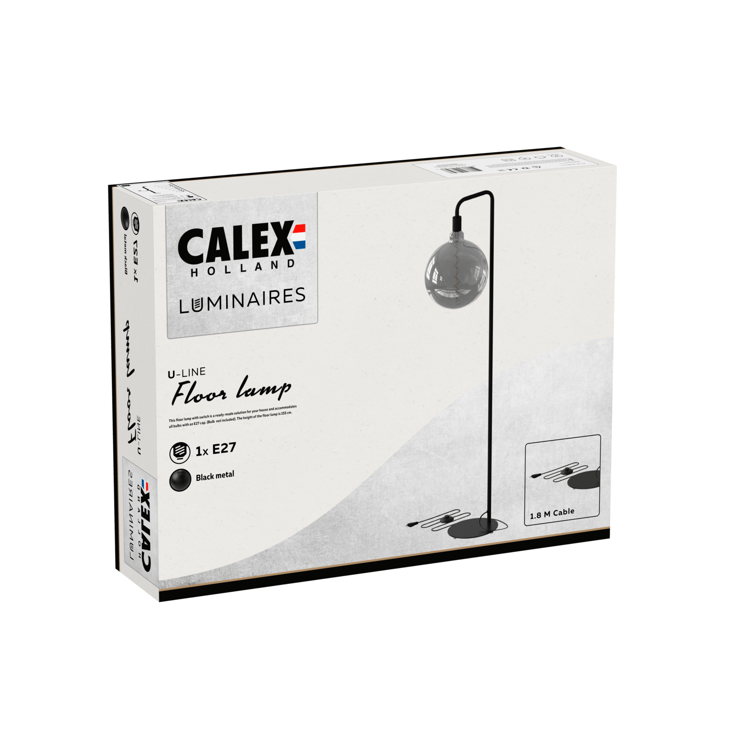 Calex U-Line Vloerlamp - E27 - Zwart
