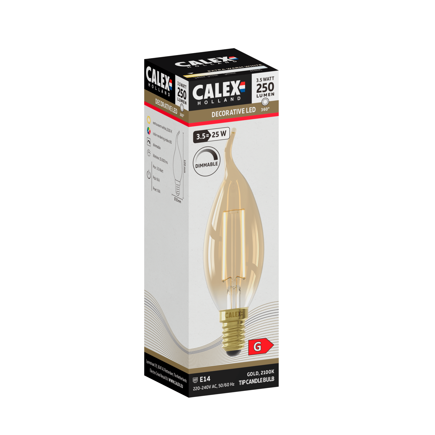 Calex Warm Filament LED Lamp - E14 - BXS35 - Gold