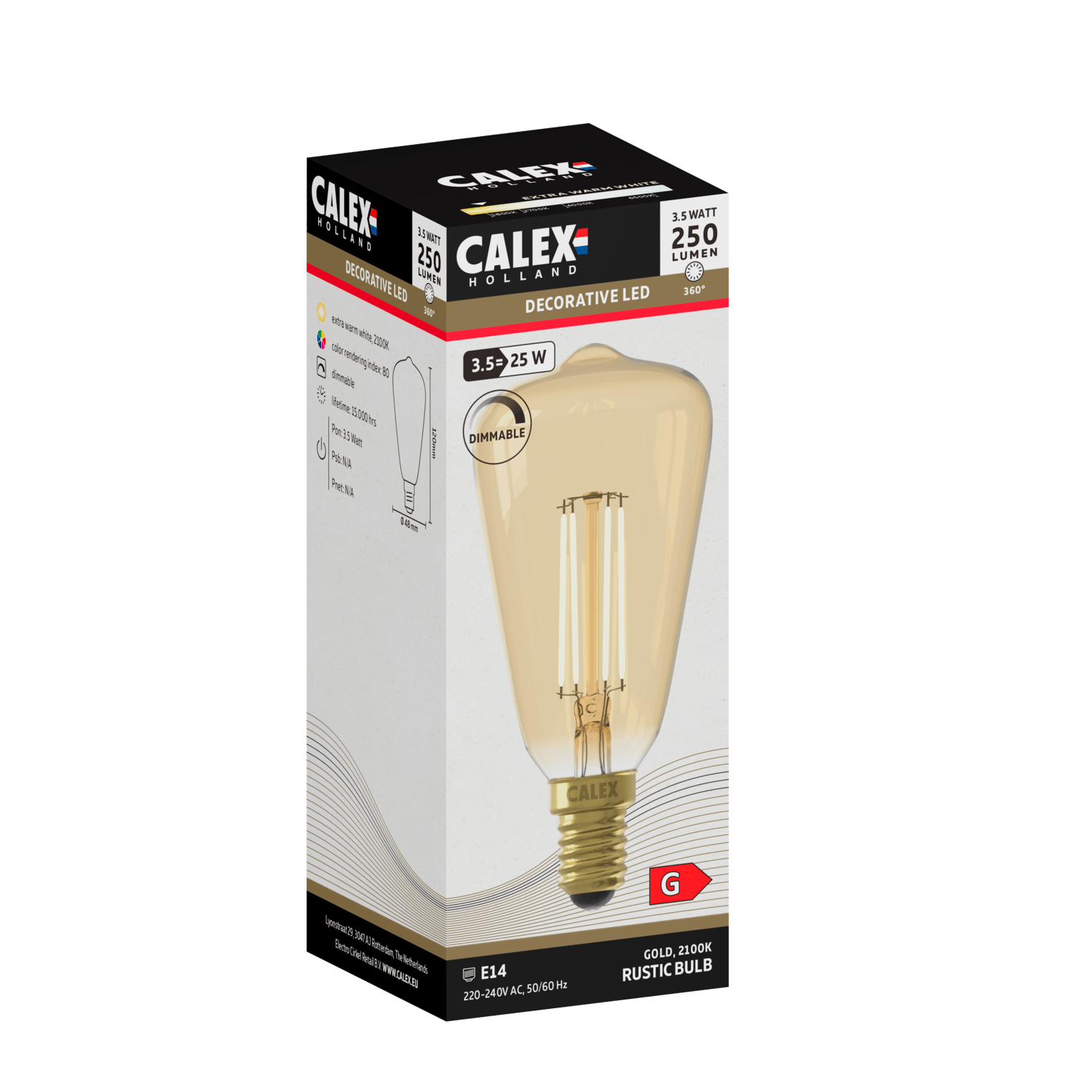 Calex Warm Filament LED Lamp - E14 - ST48 - Goud