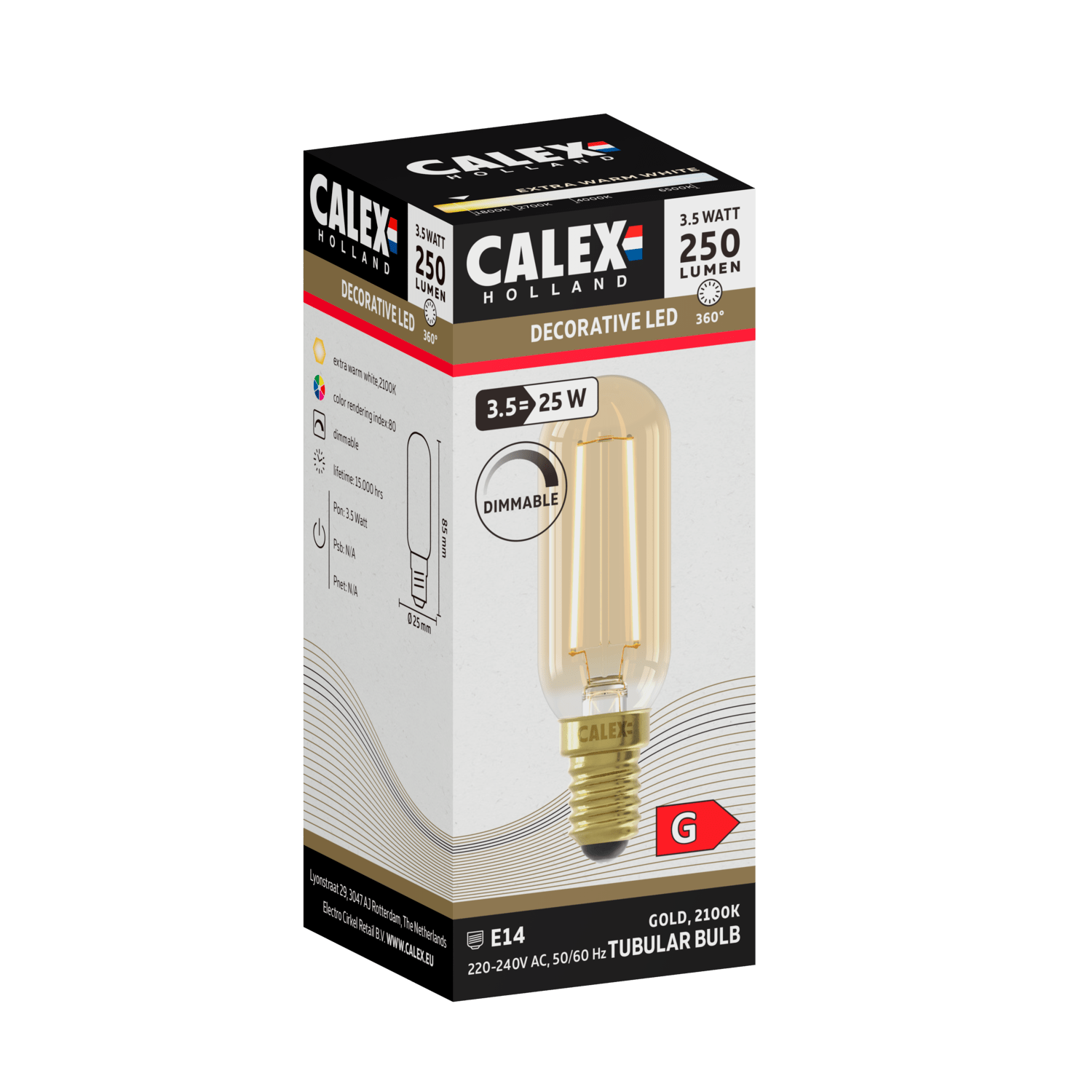 Calex Warm Filament LED Lamp - E14 - T25 - Goud