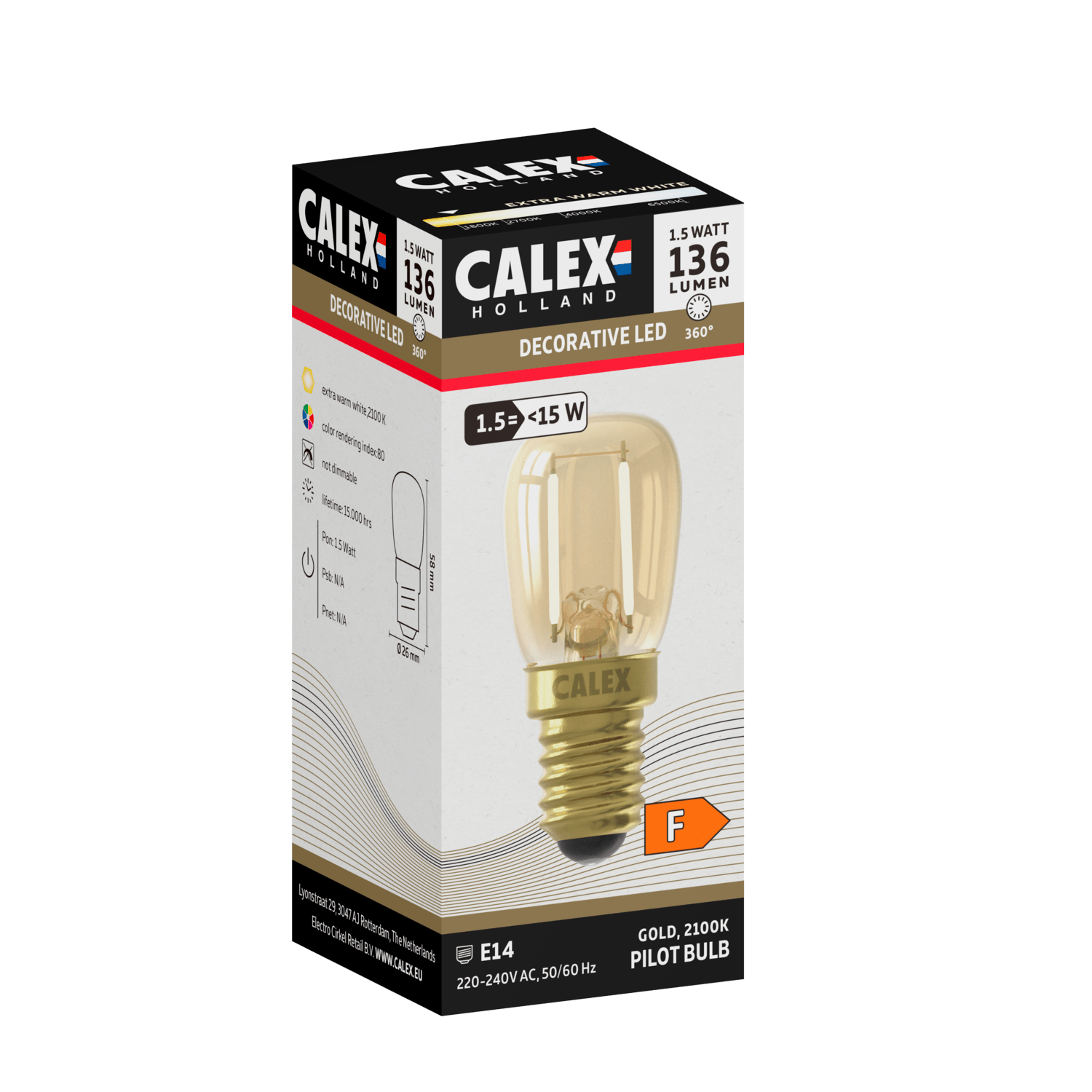 Calex Warm Filament LED Lamp - E14 - T26 - Goud - 1.5W