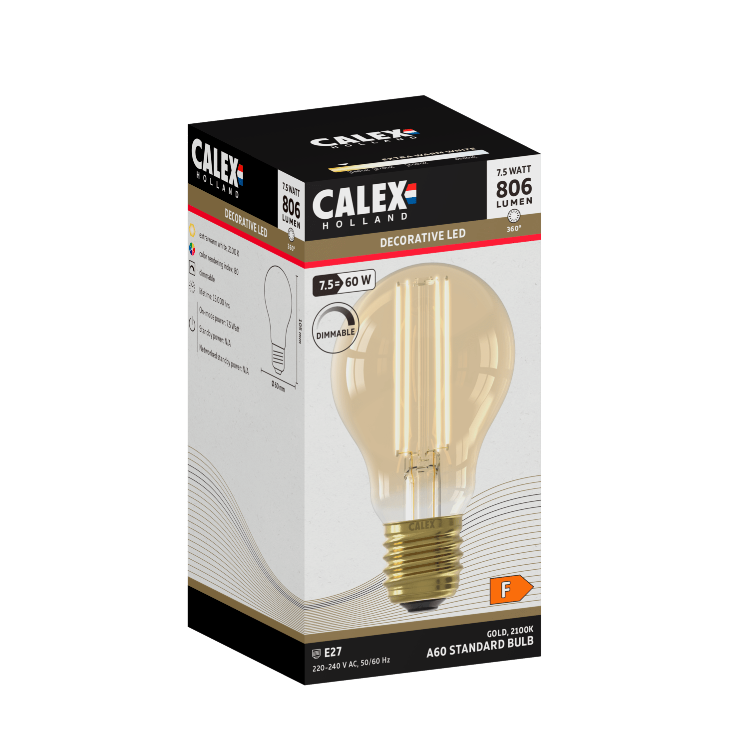 Calex Warm Filament LED Lamp - E27 - A60 - Gold