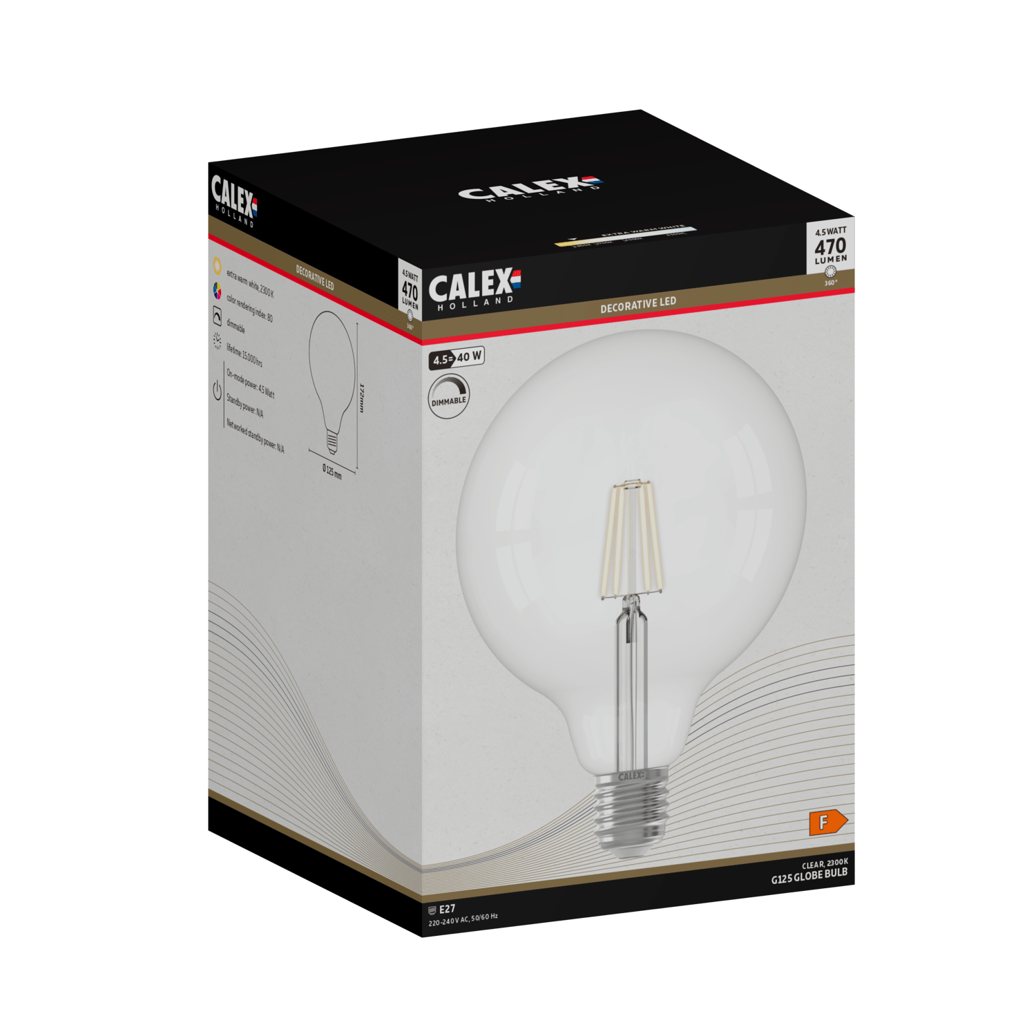 Calex Warm Filament LED Lamp - E27 - G125 - Helder - 4.5W - Dimbaar
