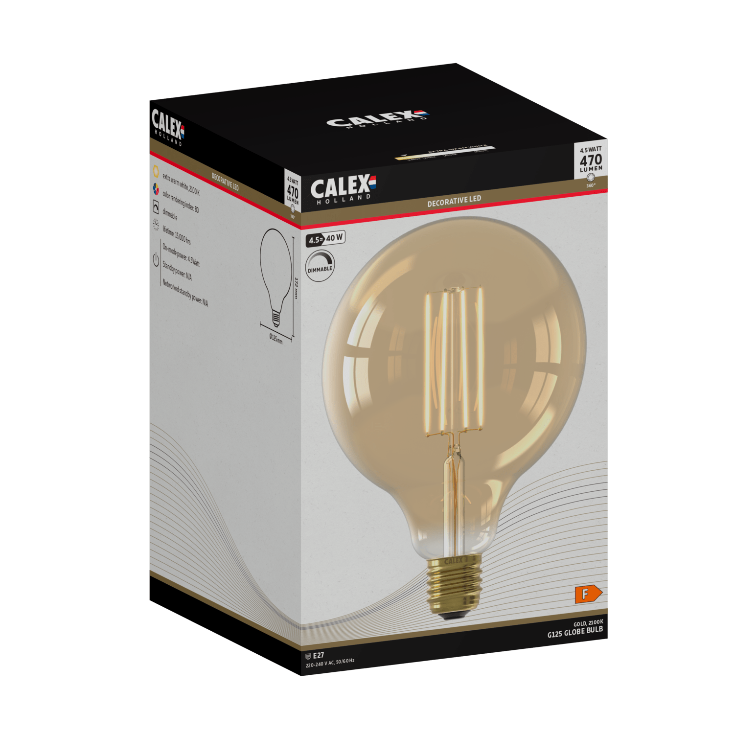 Calex Warm Filament LED Bulb - E27 - G125 - Gold