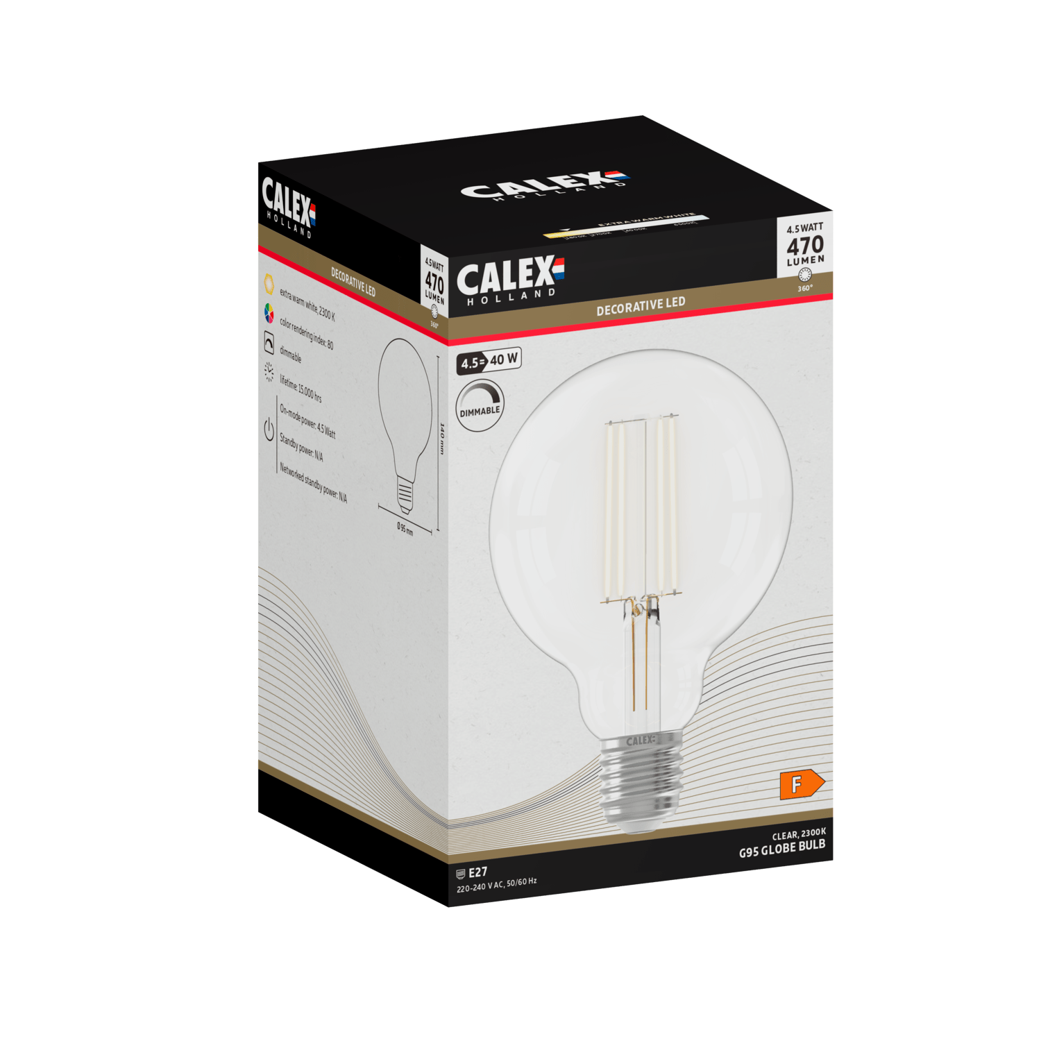 Calex Warm Filament LED Lamp - E27 - G95 - Helder - 4.5W - Dimbaar