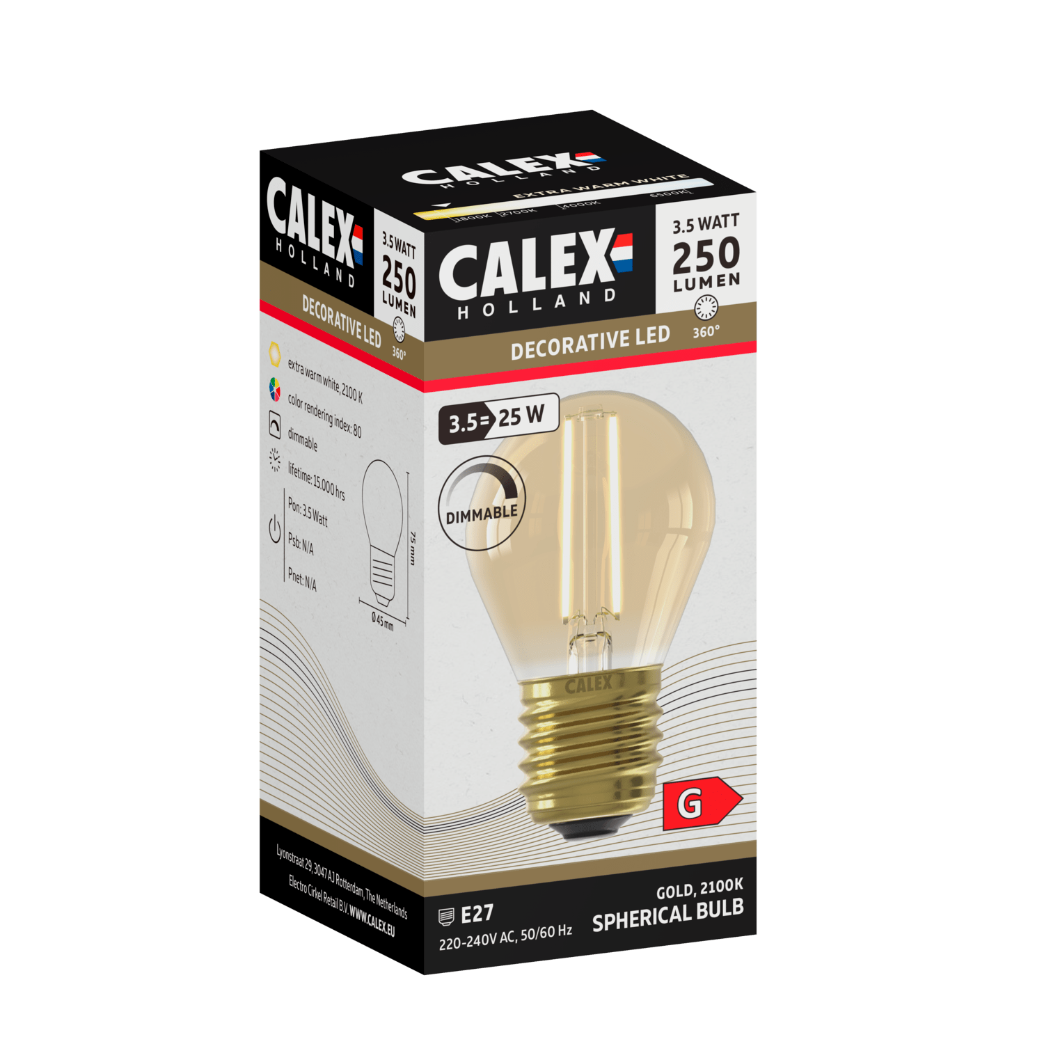 Calex Warm Filament LED Lamp - E27 - P45 - Gold