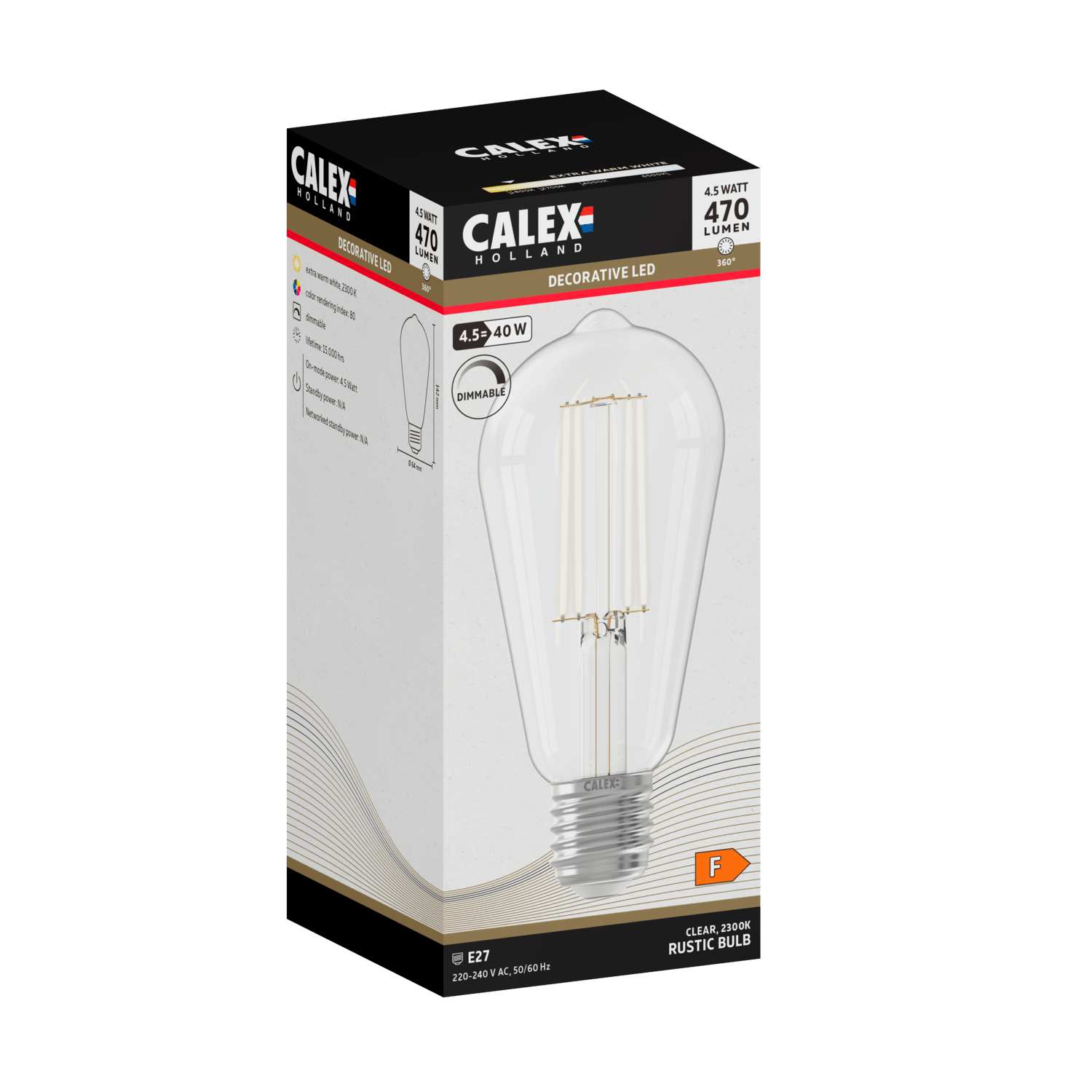 Calex Warm Filament LED Lamp - E27 - ST64 - Clear - 4.5W - Dimmable