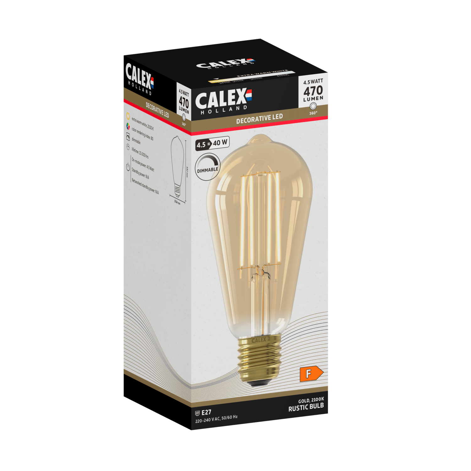 Calex Warm Filament LED Lamp - E27 - ST64 - Goud